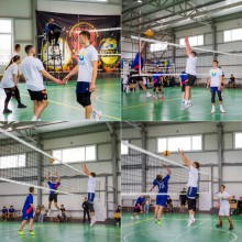 Колаж з 4 фото, де спортсмени грають у волейбол