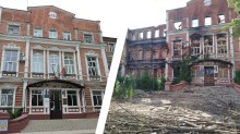 Будівля Бахмутського коледжу до та після знищення російськими окупантами