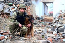 Бельгійська вівчарка-малінуа Алан разом з кінологом на місці влучання.