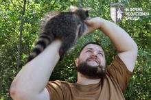 Військовий тримає в руках над головою єнота Моллі