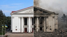 Маріупольський драмтеатр до та після руйнування