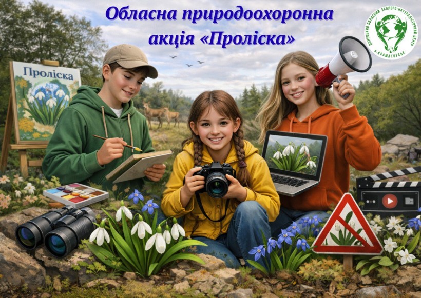 Діти на природі маллють, фотографують та працюють на ноутбуці