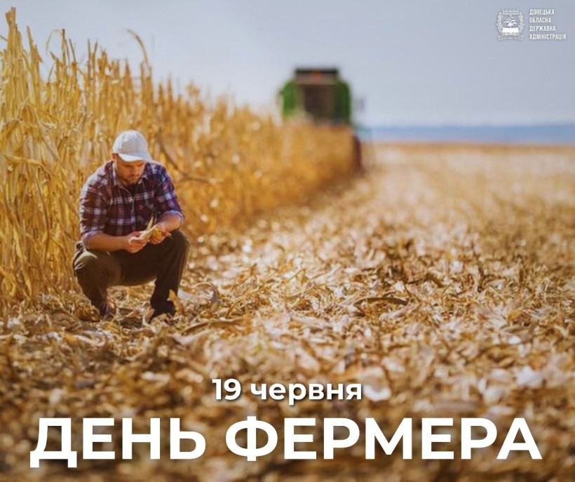 Фермер біля стерні тримає в руках зерно.