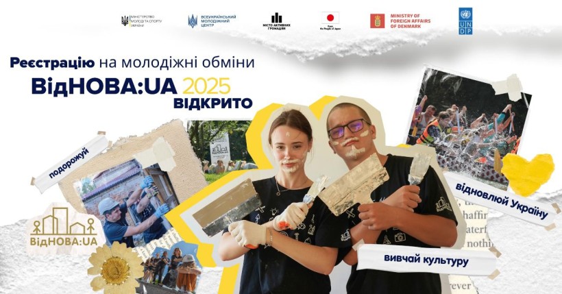 Колаж з оголошенням про реєстрацію на молодіжні обміни, де зображені різні активності проєкту