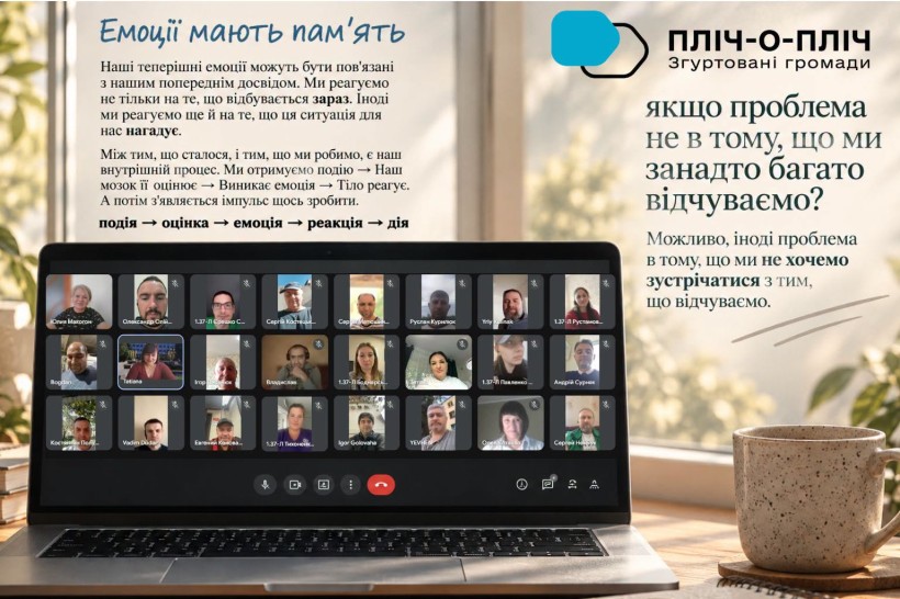 Колаж з фото учасників онлайн-зустрічі та темою обговорення