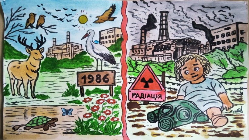 Конкурсний малюнок «До та після»: контраст між мирною природою 1986 року та жахом радіаційного забруднення