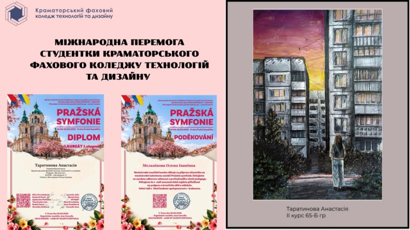 Плакат із зображенням роботи Анастасії Таратинової, яка успішно представила регіон у Міжнародному благодійному  конкурсі талантів