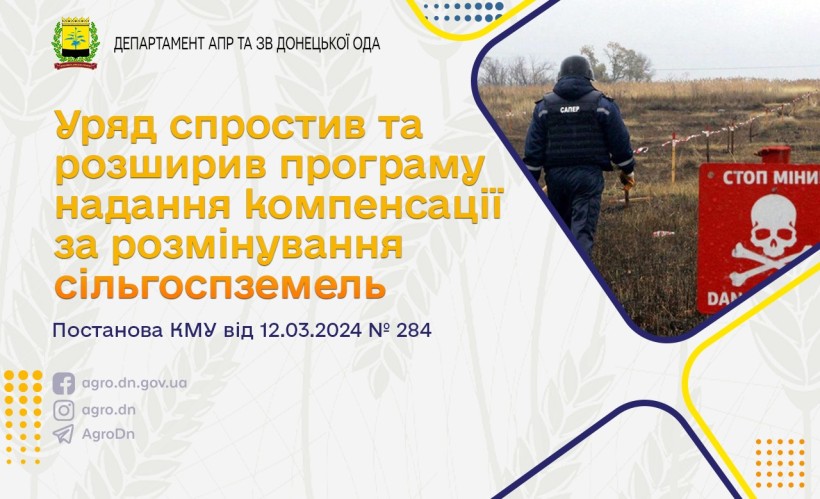 Розмінування сільськогосподарського поля та попереджувальний знак "Стоп міни"