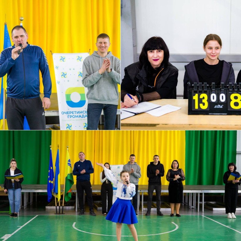 Колаж з 3  фото - вітальне слово від керівників громад та творчий виступ дівчини