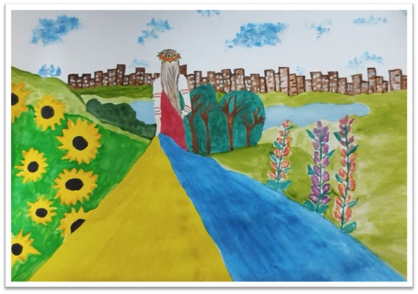 Дитячий малюнок із зображенням української символіки