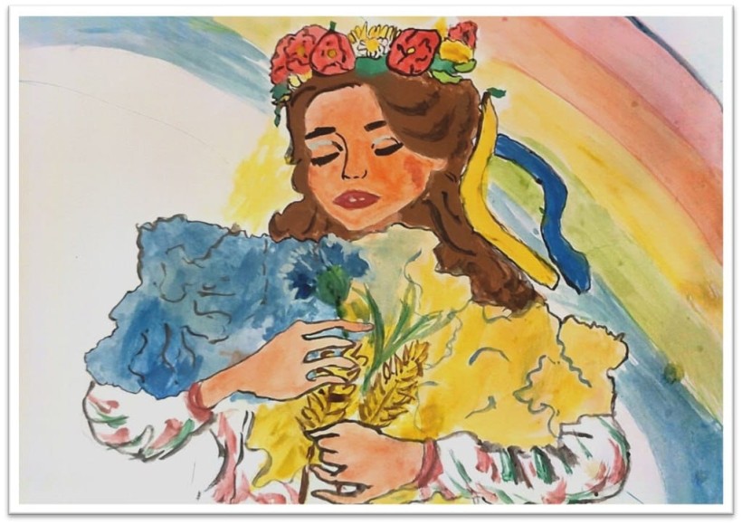 Дитячий малюнок із зображенням української символіки