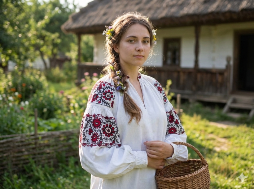 Ілюстративне фото дівчини у сорочці з традиційним орнаментом Донеччини