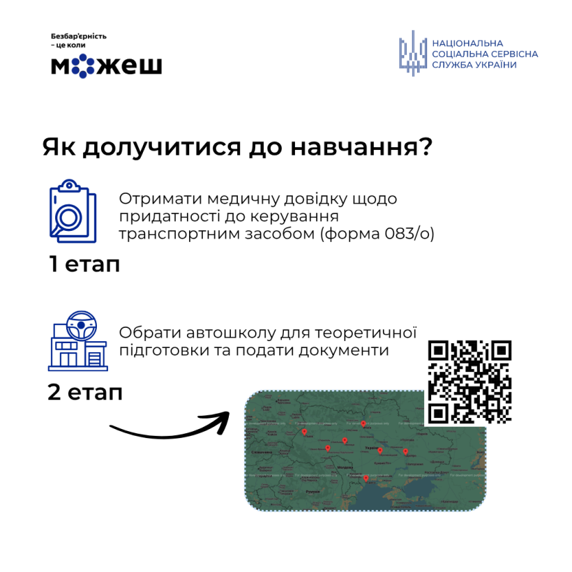 Інфографіка про проєкт "Безбар'єрні автошколи": як долучитись до навчання