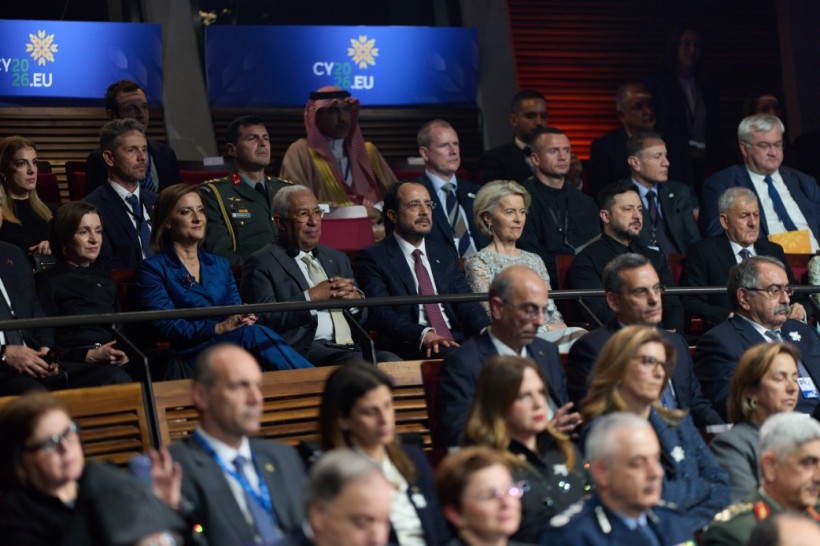 Президент Володимир Зеленський під час виступу на церемонії відкриття головування Кіпру в Раді Євросоюзу.