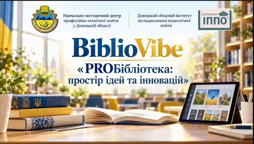 Афіша заходу з книжками на столі та на полицях