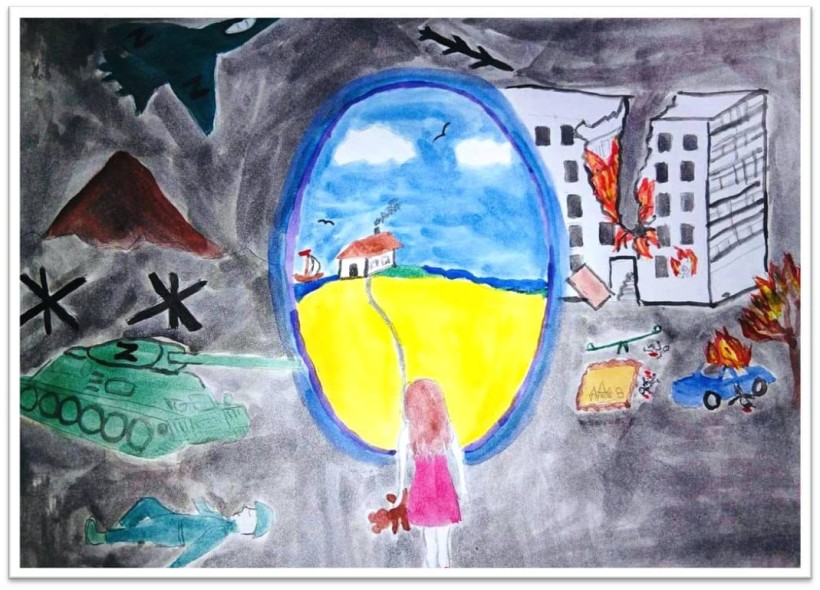 Дитячий малюнок із зображенням української символіки