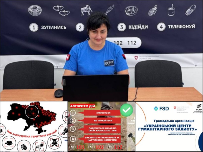 Фахівець сидить біля монітора,та показує презентацію учасникам.