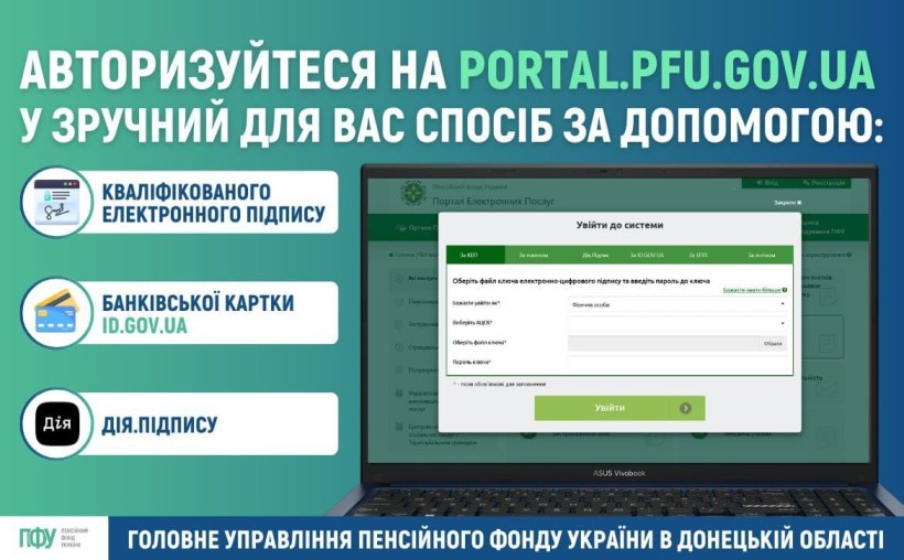 Способи авторизації на вебпорталі Пенсійного фонду України