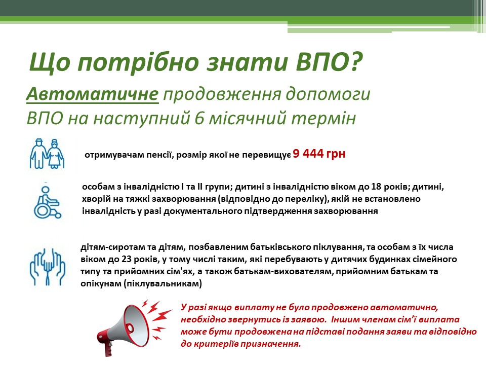 Що потрібно знати ВПО? Автоматичне продовження допомоги ВПО на наступний 6 місячний термін