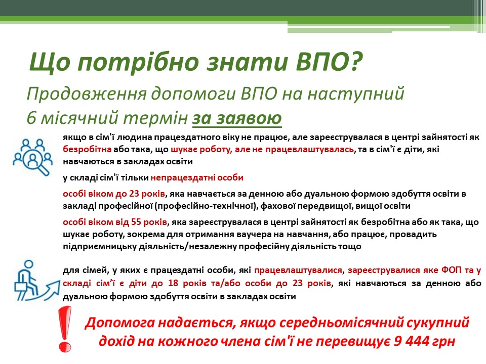 Що потрібно знати ВПО? Продовження допомоги ВПО на наступний 6 місячний термін за заявою