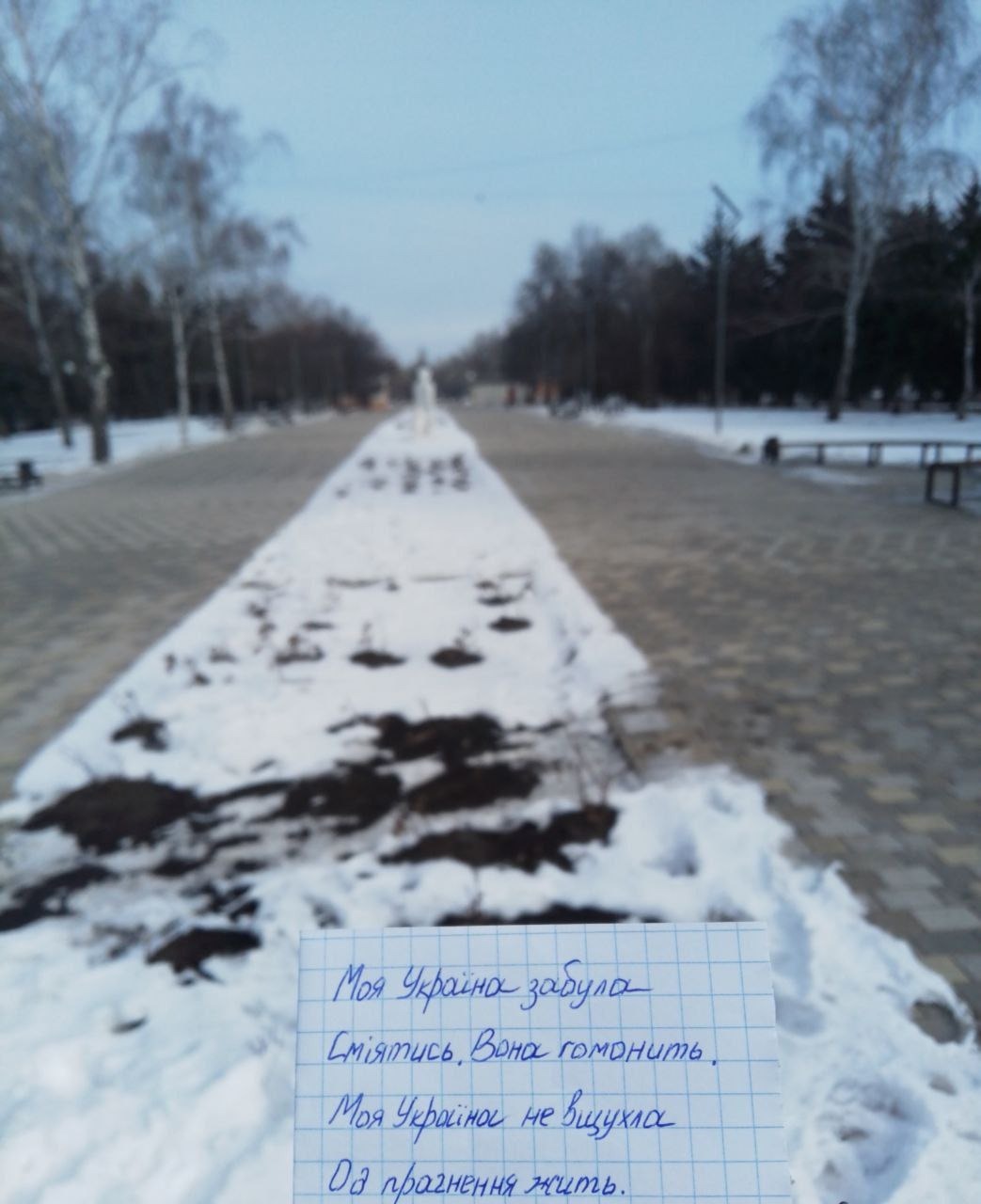 На листі папіру написані вірші українською мовою. Дія в окупованому місті Донецької області.
