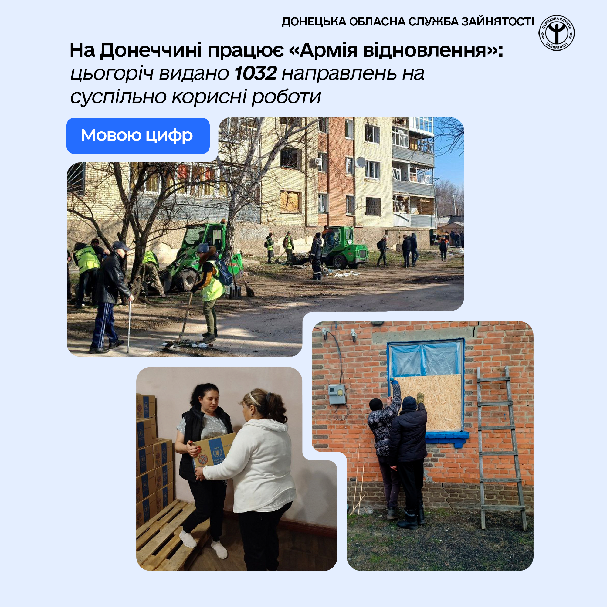 На Донеччині працює «Армія відновлення»: цьогоріч видано 1032 направлення на суспільно корисні роботи