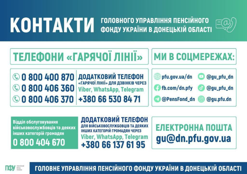 Телефони «гарячої лінії» ГУ ПФУ в Донецькій області